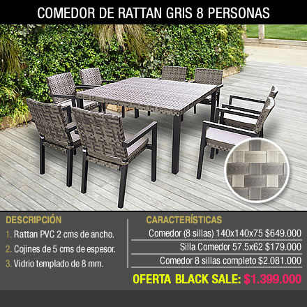 COMEDOR DE RATTÁN GRIS