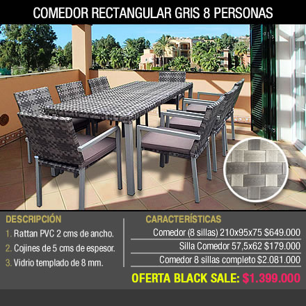 COMEDOR DE RATTÁN GRIS