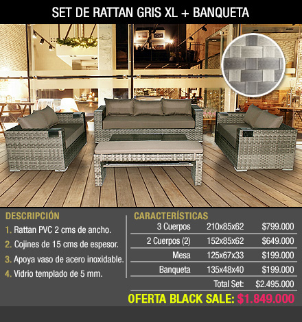 SET DE RATTÁN GRIS XL + BANQUETA