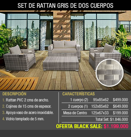 SET DE RATTÁN GRIS DE DOS CUERPOS