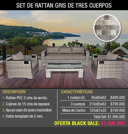 SET DE RATTÁN GRIS DE TRES CUERPOS
